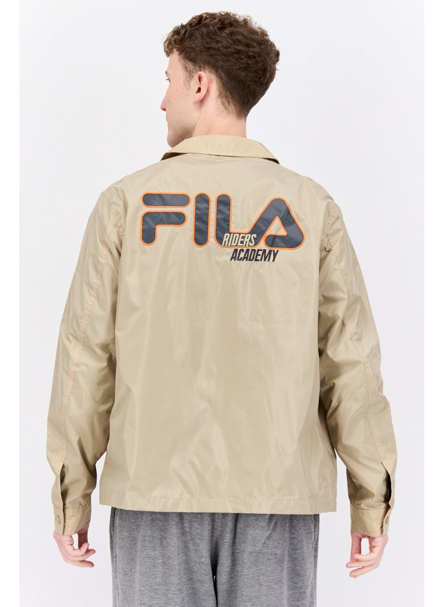 FILA Men Sportswear Fit Notched Neck Long Sleeve Outdoor Jacket, Taupe  - Image 4