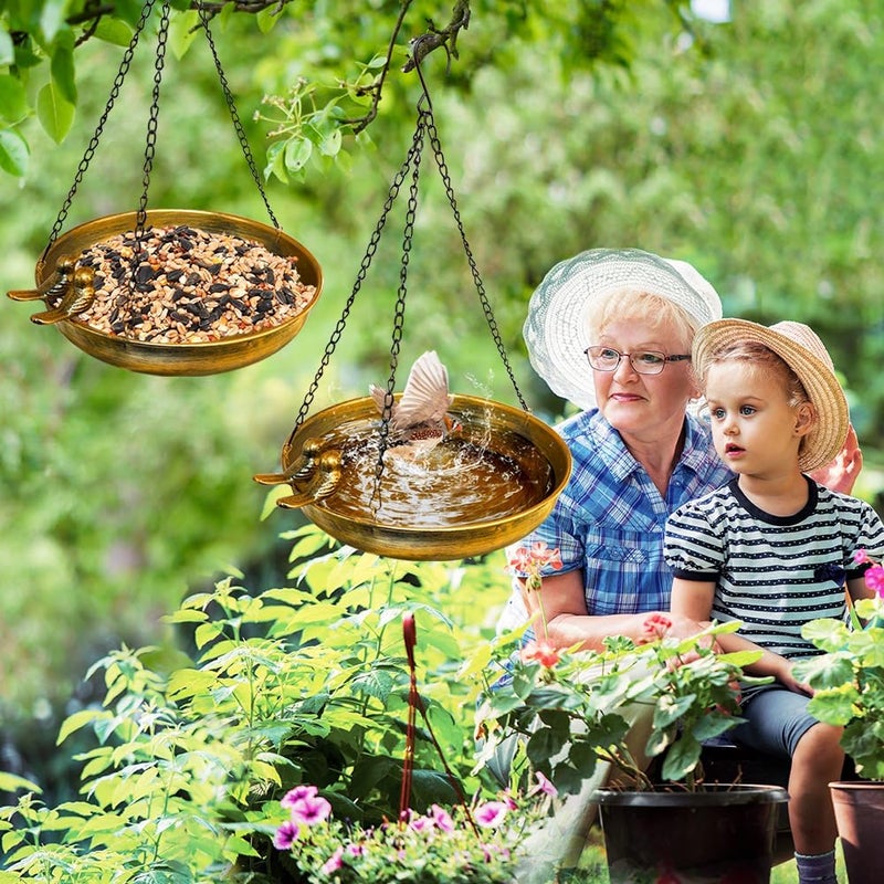 Bseical Hanging Bird Feeder Metal Bird Bath Water Bath Bird Feeder House for Birds Feeding Station for Year-Round Bird Bath Hanging for Wild Birds in the Garden - Image 5