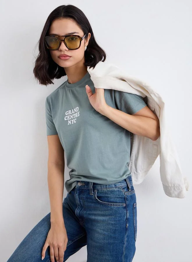 Styli Styli Embroidered Detail Regular Fit T-Shirt