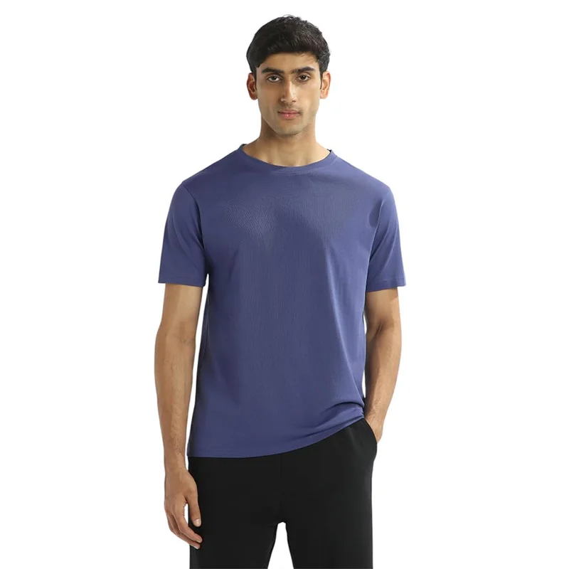 NOBERO Men's Cotton Regular Fit T-Shirt in Blue