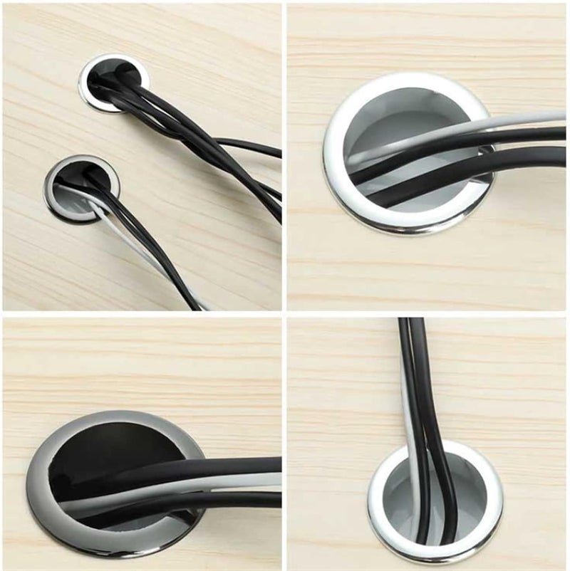 Desk Cable Grommets, 2 pcs Zinc Alloy Round Cover Table Cable Outlet Grommet Cabinet Vent Hole Decorative Desk Wire Holder Furniture Hardware(Black+white,50mm) - Image 4