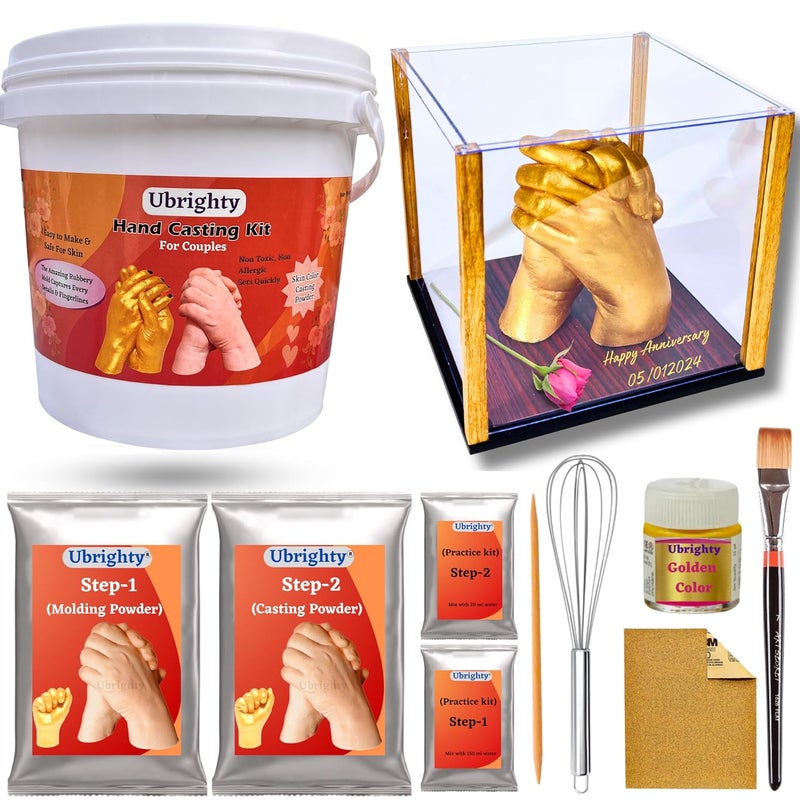Ubrighty Hand Casting Kit for Couples Baby Husband Parents Spacial Anniversary Birthday Gift 3D Moulding Powder for Hand Foot Molding Couple KIT with Display Box
