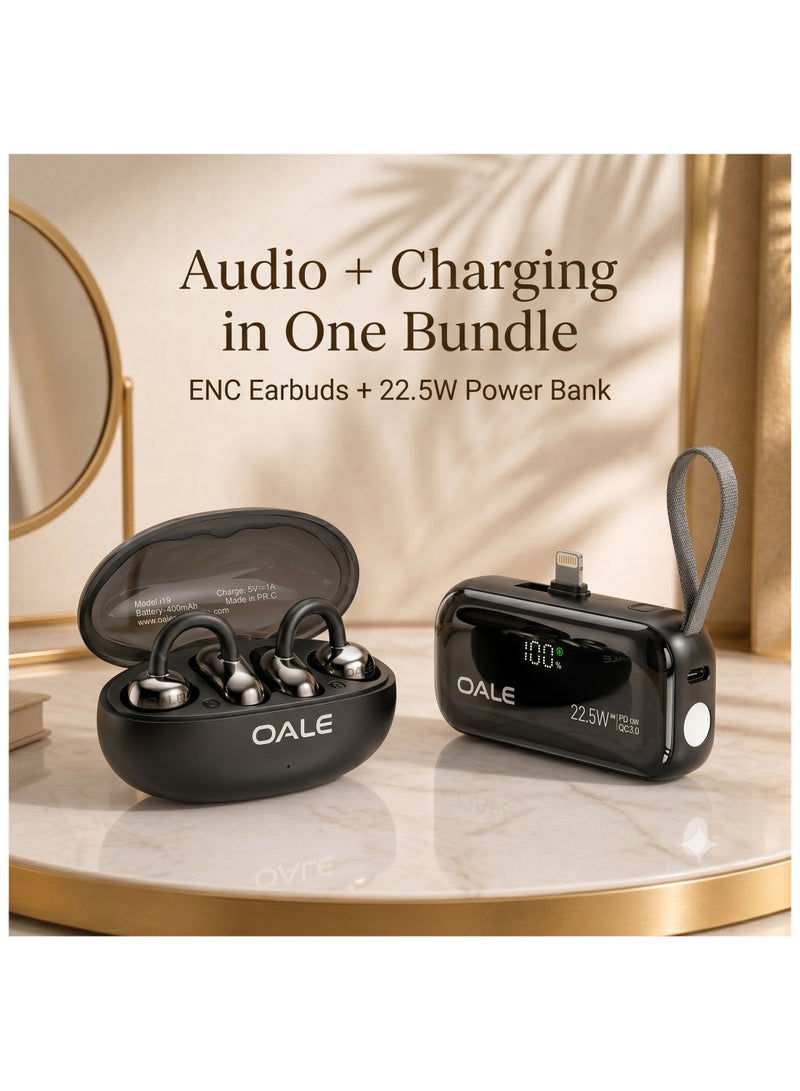 OALE Premium Travel Combo: iFree 19 Clip-On Wireless Earbuds & iPower Nano3 5000mAh Mini Power Bank, - Image 1
