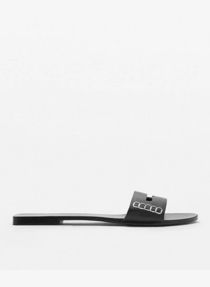 MANGO Leather sandals with a wide strap