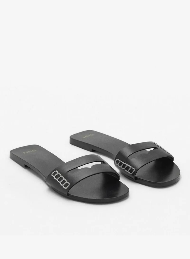 MANGO Leather sandals with a wide strap