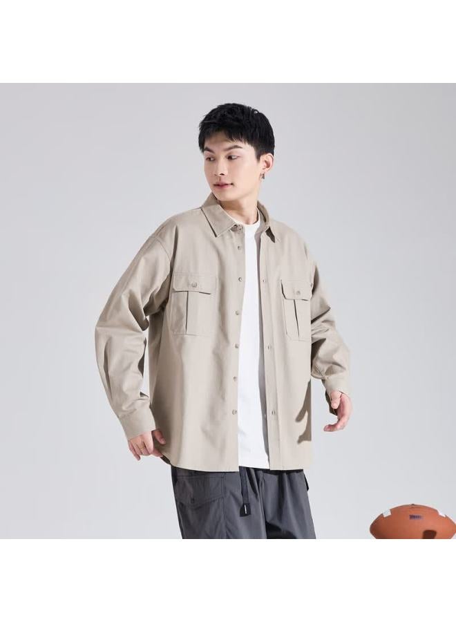 Tonlion Long Sleeve Work Shirt Men Casual Loose Fit Shirt Tea Pink Brown L - Image 1