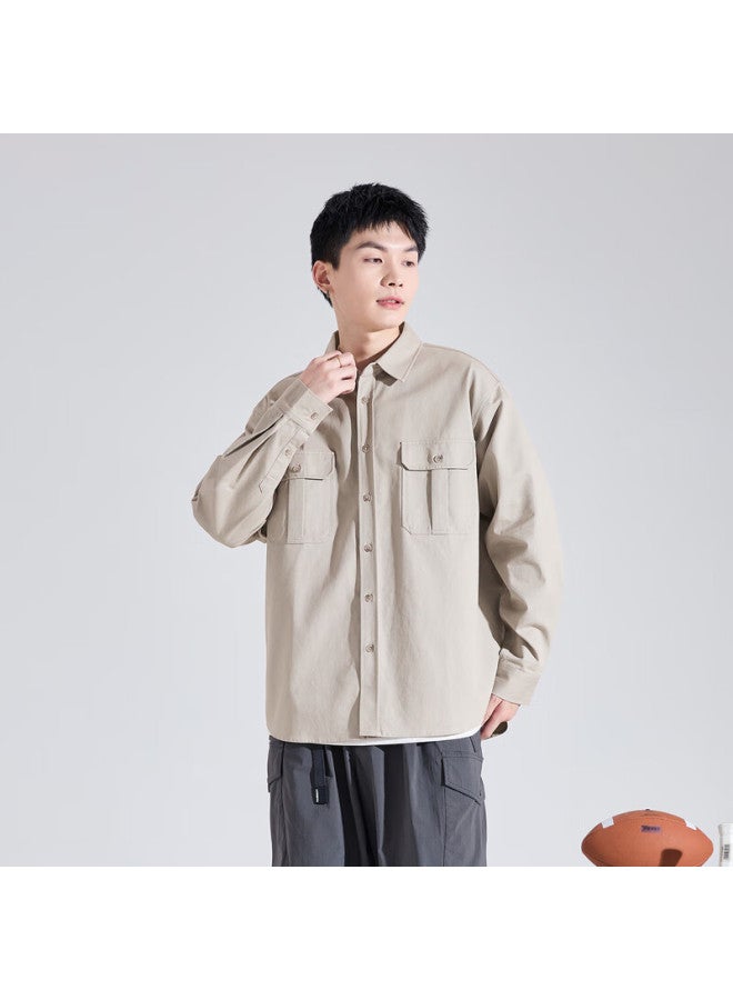 Tonlion Long Sleeve Work Shirt Men Casual Loose Fit Shirt Tea Pink Brown L - Image 2