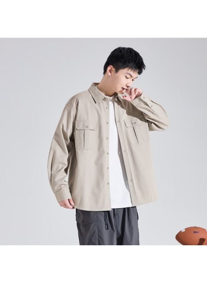 Tonlion Long Sleeve Work Shirt Men Casual Loose Fit Shirt Tea Pink Brown L - Image 3