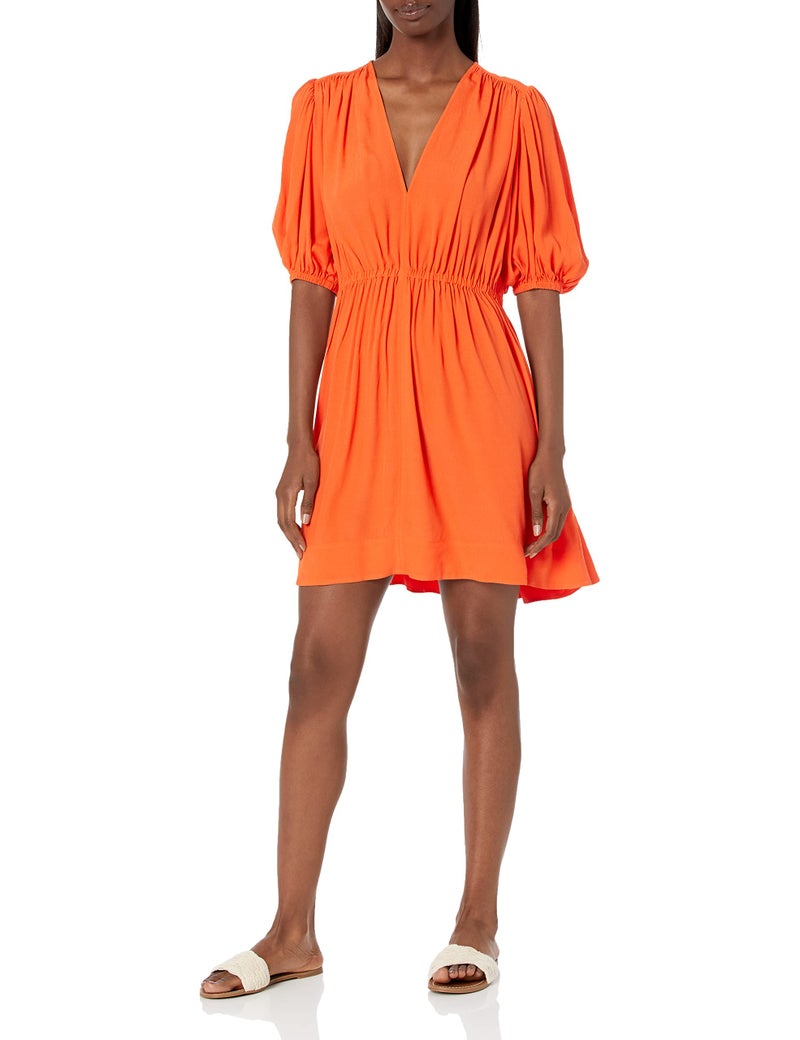 HUGO Boss Womens Short Sleeve Crepe Casual Dress Flame Red 0 US