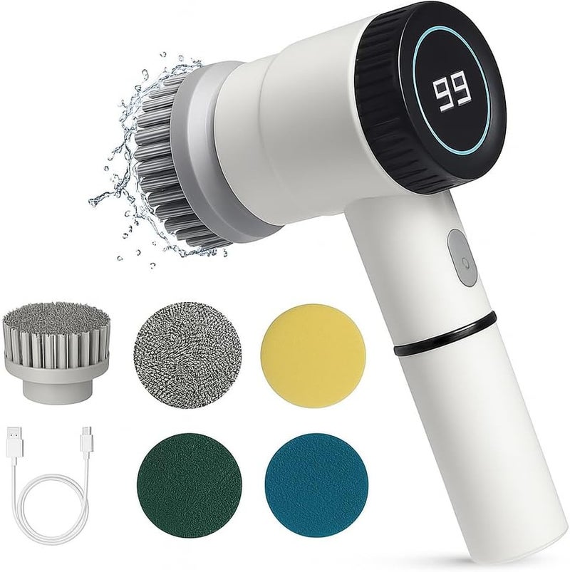 Fitto Electronic Cleaning Brush for Bathroom & Kitchen | LED Display, 5 Brush Heads, 3 Cleaning Modes | Powerful Scrubber for Tough Stains | Multipurpose Cordless Cleaner for Home Surfaces - Image 1