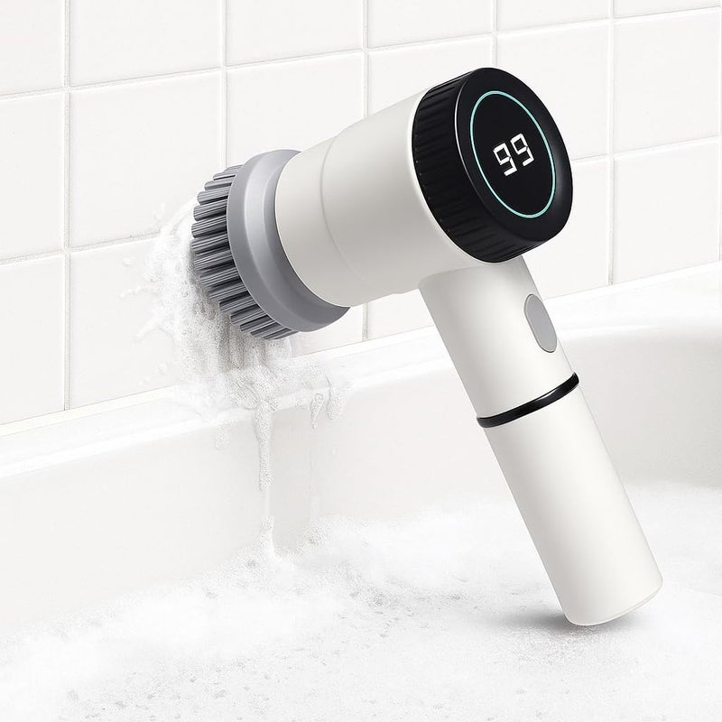 Fitto Electronic Cleaning Brush for Bathroom & Kitchen | LED Display, 5 Brush Heads, 3 Cleaning Modes | Powerful Scrubber for Tough Stains | Multipurpose Cordless Cleaner for Home Surfaces - Image 2
