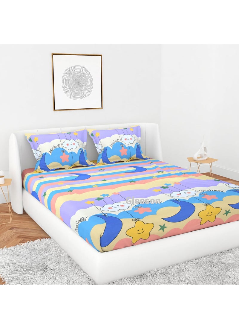 Gleeson Gleeson 244 TC Super Soft Good Nights Print Cotton Feel King Size Bed SheetElastic Fitted Bedsheets KidsGirls Boys Room 72 x 78 x 8 Bedsheet Double Bed 2 Pillow CoversMoon Stars Fitted Sheets  - Image 5