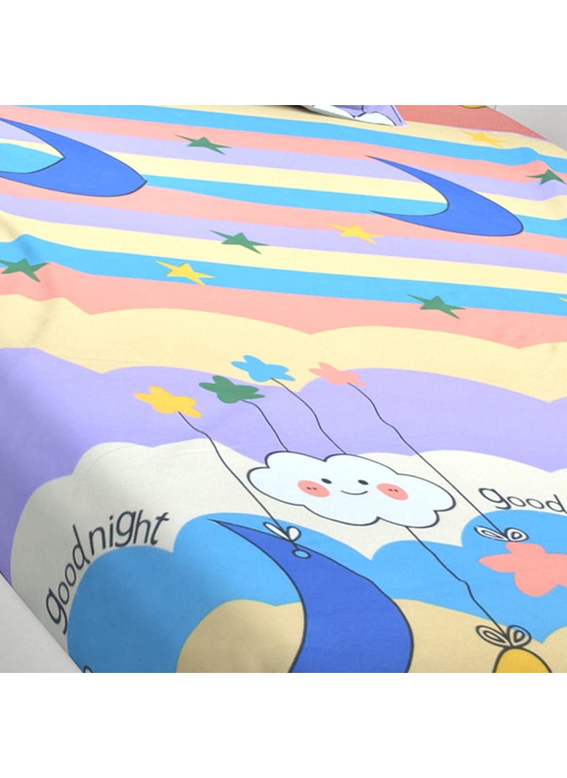 Gleeson Gleeson 244 TC Super Soft Good Nights Print Cotton Feel King Size Bed SheetElastic Fitted Bedsheets KidsGirls Boys Room 72 x 78 x 8 Bedsheet Double Bed 2 Pillow CoversMoon Stars Fitted Sheets  - Image 3