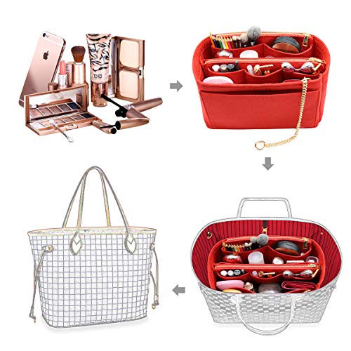 LEXSION 3 in 1 Felt Purse Organizer Insert Bag in Bag with a Bottle Holder Shaper 8026 Red M - Image 4