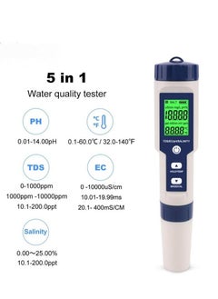 ماركة غير محددة جهاز قياس جودة المياه الرقمي 5 في 1 لقياس TDS/EC/pH/الملوحة/درجة الحرارة، مناسب لحمامات السباحة والمياه الشرب والأحواض السمكية  - Image 2