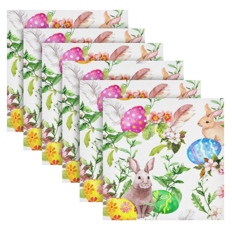 senya senya Easter Cloth Napkins Set of 6 Easter Bunny Eggs in Grass Flowers Square Premium Polyester Table Linen Napkin for Dinner Parties