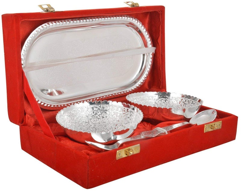 JAIPUR ACE German Silver Bowls and Spoon with Tray Set Best for Anniversary Birthday Return Gift 150 ML - Image 2