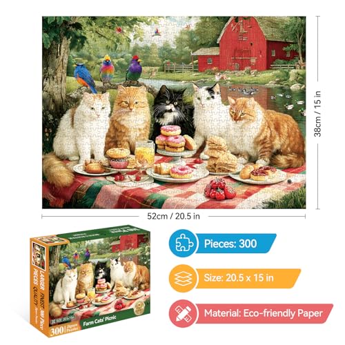 EIYRURU 300 Piece Puzzles for Adults Spring 300 Piece Puzzles for Adults Large Piece Cats Having Picnic Jigsaw Puzzle Funny Gift for Adult Kids Challenging Family Games Toy 205 X 15 in - Image 5