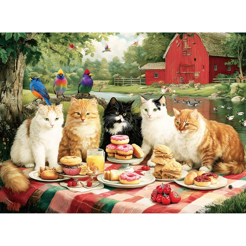 EIYRURU 300 Piece Puzzles for Adults Spring 300 Piece Puzzles for Adults Large Piece Cats Having Picnic Jigsaw Puzzle Funny Gift for Adult Kids Challenging Family Games Toy 205 X 15 in - Image 3