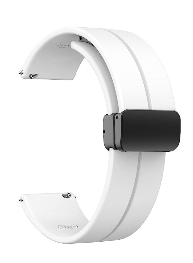 20mm Silicone Strap With Magnetic Folding Buckle For Galaxy Watch 5 Pro 45mm Watch 5 44/40mm White - Image 1