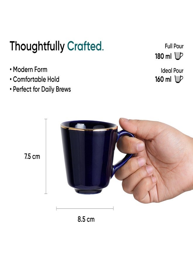 Shay طقم شاي شاي من السيراميك، 6 قطع، أزرق بخط ذهبي حقيقي، 180 مل | طقم أكواب من 6 قطع للشاي | لمسة نهائية لامعة (الكوب والصحن - أزرق بخط ذهبي) - Image 4