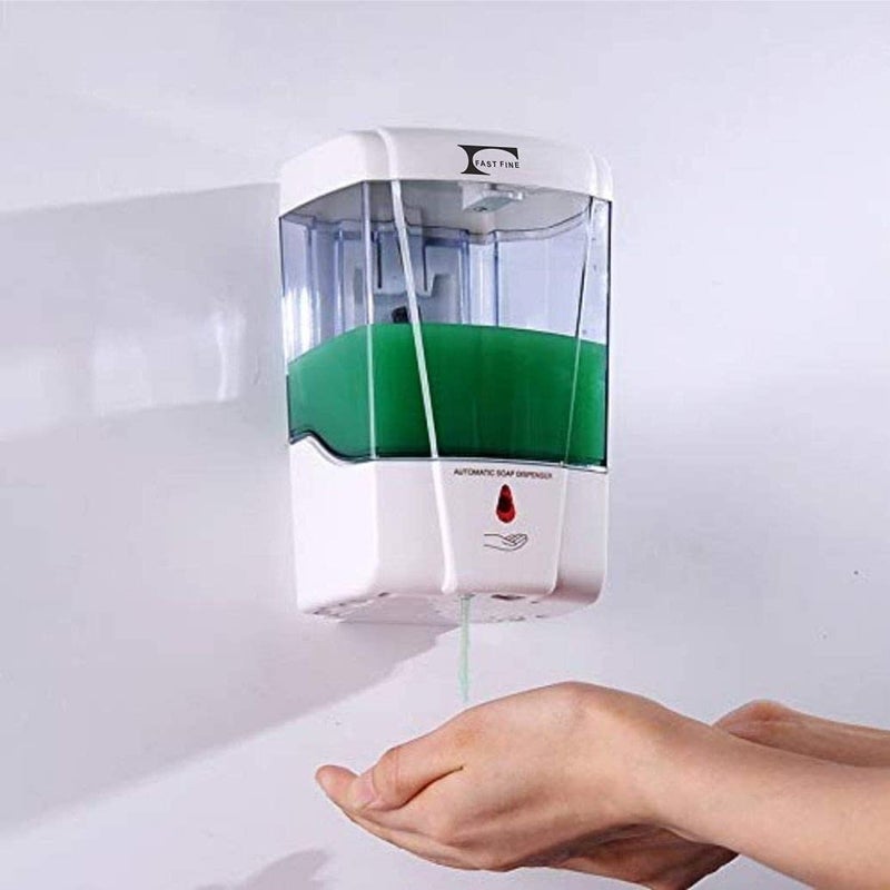 Fast Fine Automatic Liquid Soap Shampoo Hand Wash Lotion Conditioner Sanitizer Gel Dispenser Machine wall mounted sensor touch less for Home Office Kitchen Use Capacity 700 ml ABS White and Glass Finish Heavy Duty Product Pack of 1 - Image 1