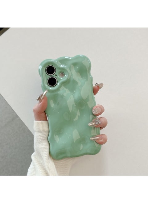 Niche High-grade Electroplated Shell For IPhone16pro Max Mobile Phone Shell Apple 15 14/13 Creative-Color:Qf Wave Bubble Cream Green-Applicable Models:15plus (without Packaging)