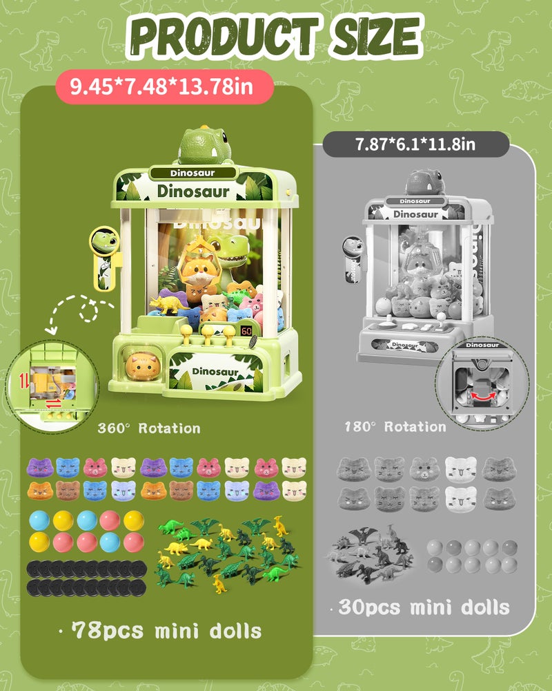 STACTCUTE 78PCS Large Dinosaur Claw Machine for Kids, No Assembly Required - Electronic Arcade Game with Music & Lights, Vending Machine Toy Prize Dispenser - Birthday Gift for Boys & Girls Age 3+ - Image 3