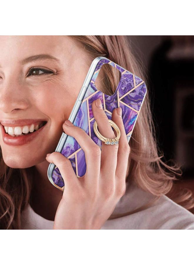 Zaboon Case For iPhone 13 Pro Electroplating Splicing Marble Pattern Dual-side IMD TPU Shockproof Case with Ring Holder - Image 2