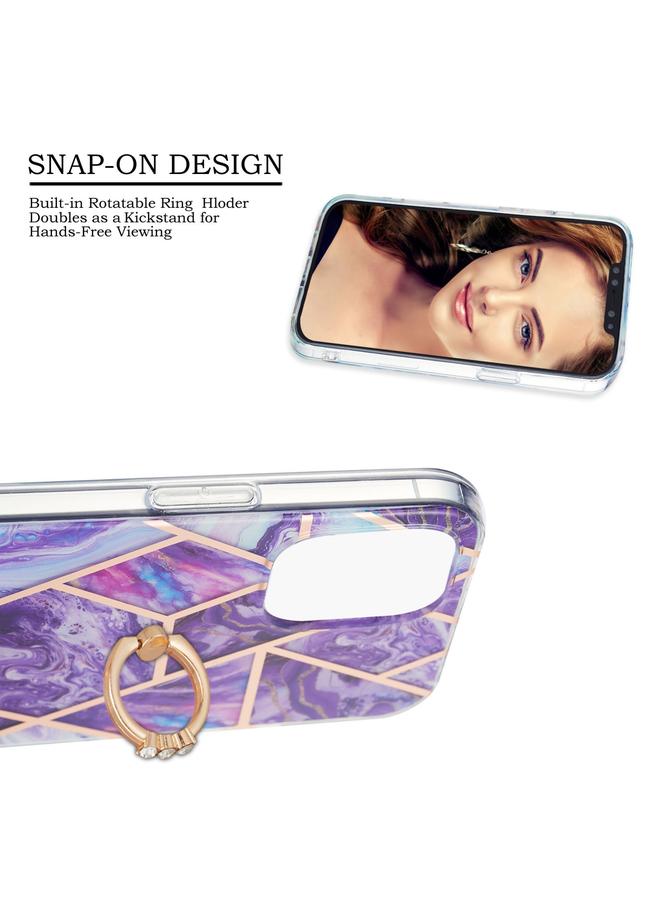 Zaboon Case For iPhone 13 Pro Electroplating Splicing Marble Pattern Dual-side IMD TPU Shockproof Case with Ring Holder - Image 3