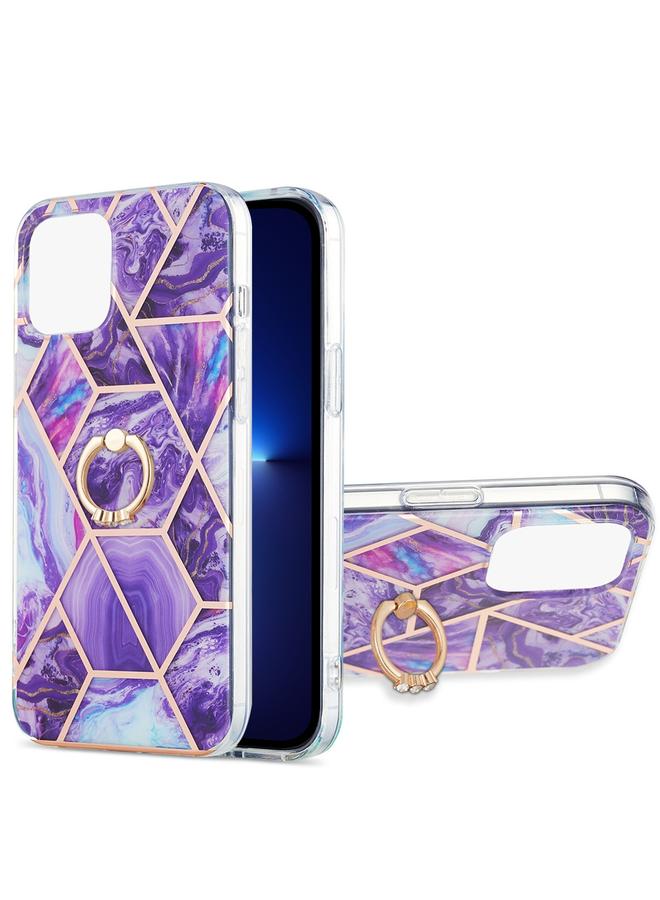 Zaboon Case For iPhone 13 Pro Electroplating Splicing Marble Pattern Dual-side IMD TPU Shockproof Case with Ring Holder - Image 1