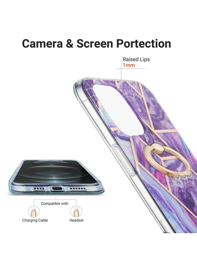 Zaboon Case For iPhone 13 Pro Electroplating Splicing Marble Pattern Dual-side IMD TPU Shockproof Case with Ring Holder - Image 4