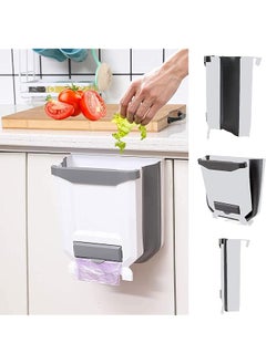 X spring Hanging Kitchen Trash Can 9L Plastic Collapsible Trash Can With A Pack Garbage Bag Foldable Simple Garbage Can With Garbage Bag Storage For Cabinet Kitchen Bedroom Bathroom White  - Image 1