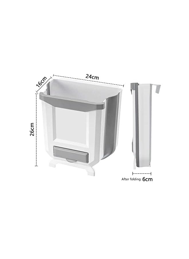 X spring Hanging Kitchen Trash Can 9L Plastic Collapsible Trash Can With A Pack Garbage Bag Foldable Simple Garbage Can With Garbage Bag Storage For Cabinet Kitchen Bedroom Bathroom White  - Image 2