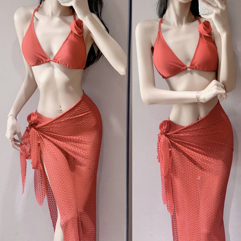 Bikini Split Long Skirt Beach Island Vacation Swimsuit Women'S Bikini Three-Piece Spring Summer - Image 1