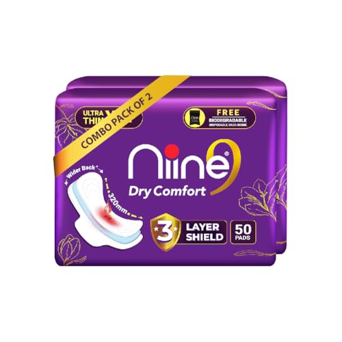 NIINE Dry Comfort Ultra Thin XL+ Sanitary Napkins for Heavy Flow (Pack of 2) 100 Pads with Free Biodegradable disposable bags - Image 1