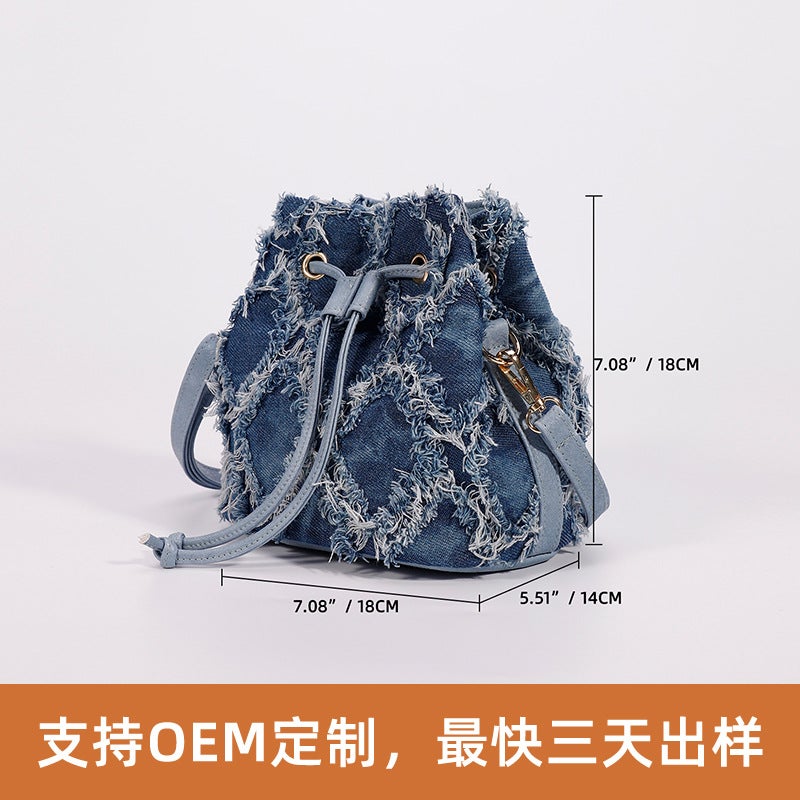 Women'S Bag New Tie-Dye Denim Bag High-End Bucket Bag Summer Versatile Bag Women'S Niche Crossbody Bag - Image 3