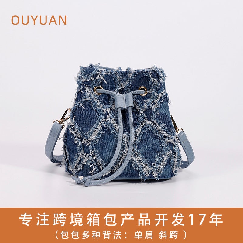 Women'S Bag New Tie-Dye Denim Bag High-End Bucket Bag Summer Versatile Bag Women'S Niche Crossbody Bag - Image 2