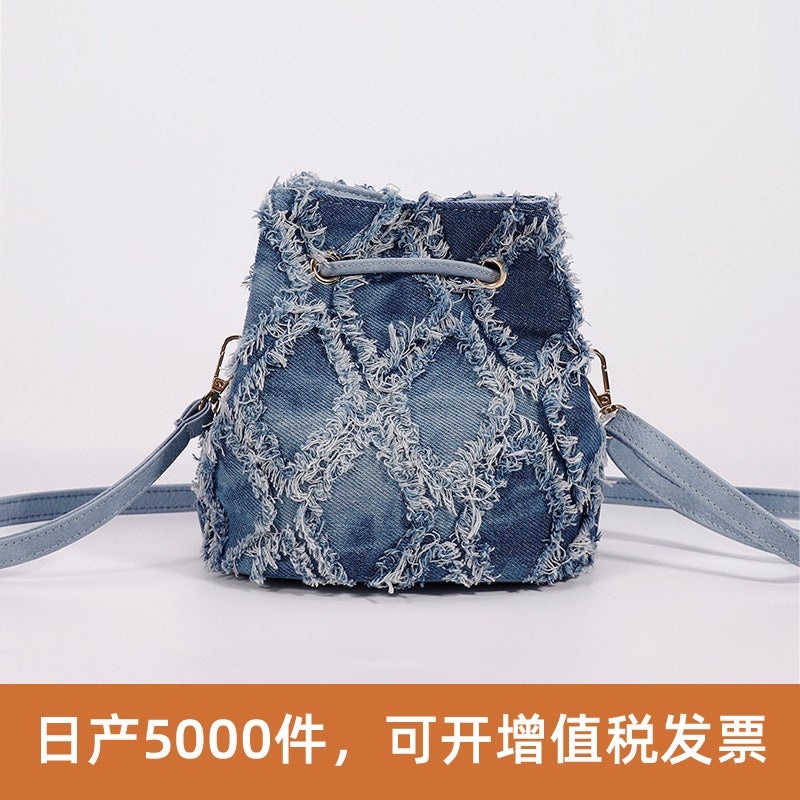 Women'S Bag New Tie-Dye Denim Bag High-End Bucket Bag Summer Versatile Bag Women'S Niche Crossbody Bag - Image 4