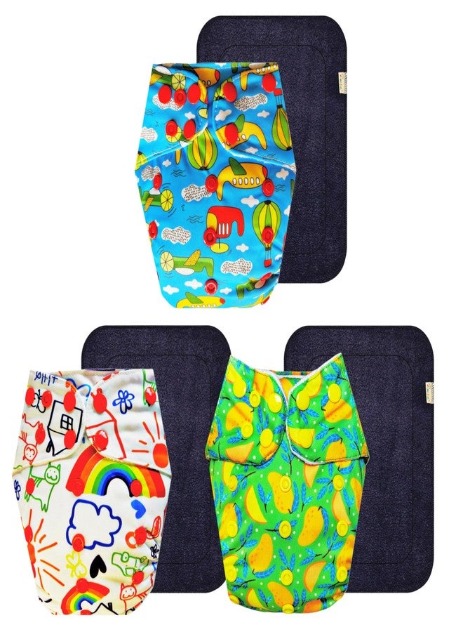 حفاضات قماشية فاخرة من دمبلدو مع حشوة سوداء (عبوة من 3 قطع) | شعور بالجفاف والراحة | وسادة ماصة من 6 طبقات | سهلة التنظيف | ضرورية للاستخدام اليومي | من 3 أشهر إلى 3 سنوات | للجنسين - Image 1