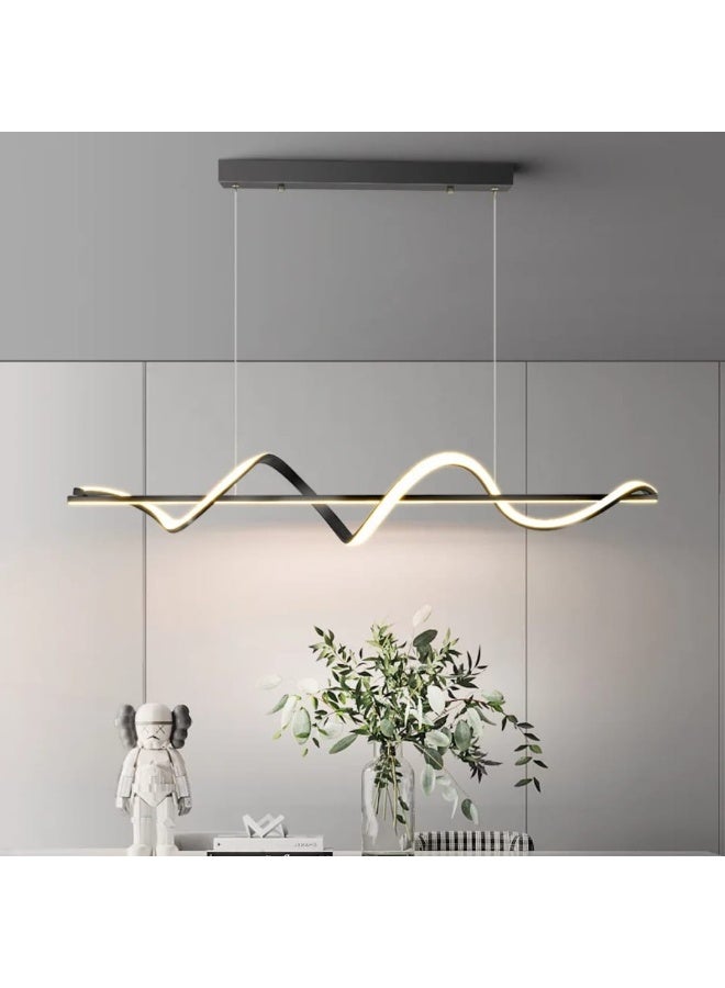 المفتاحة مصباح سقف LED حديث بتصميم موجة - مصباح سقف خطي قابل للتعتيم لغرفة الطعام وجزيرة المطبخ وغرفة المعيشة - ثريا معلقة بسيطة قابلة للتعديل لديكور المنزل المعاصر - Image 1