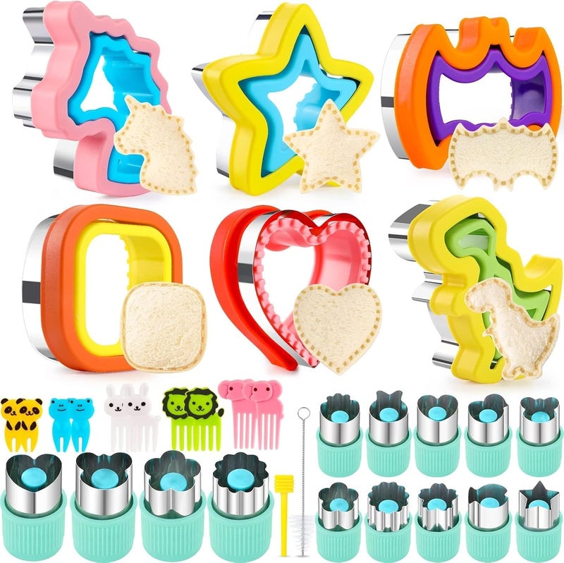 HINZER 32PCS Sandwich Cutter and Sealer Set Sandwich Cutter for Kids, Vegetable Fruit Cutter Shapes with Food Picks for Kids School Lunch Bento Box Accessories Cookie Cutters - Image 1