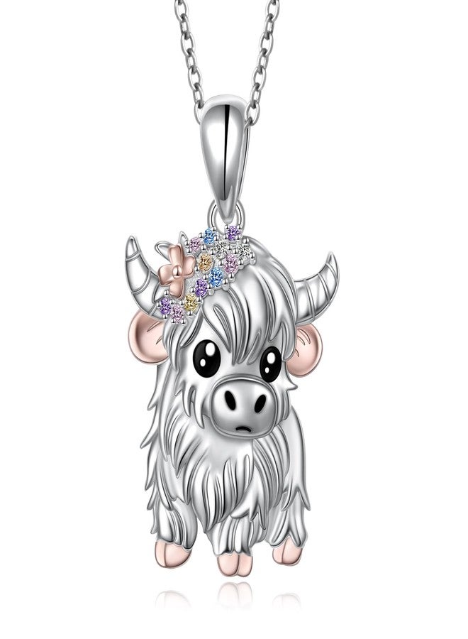 Alphm Highland Cow Necklace 925 Sterling Silver Cow Pendant Cute Highland Cow Jewelry for Women Highland Cow Lovers Present - Image 1