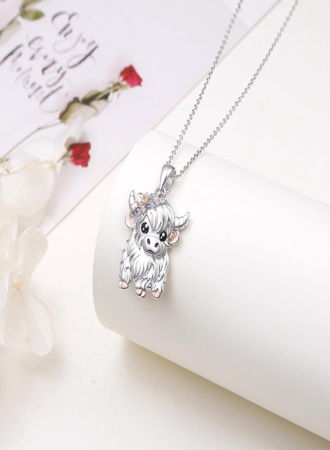 Alphm Highland Cow Necklace 925 Sterling Silver Cow Pendant Cute Highland Cow Jewelry for Women Highland Cow Lovers Present - Image 4