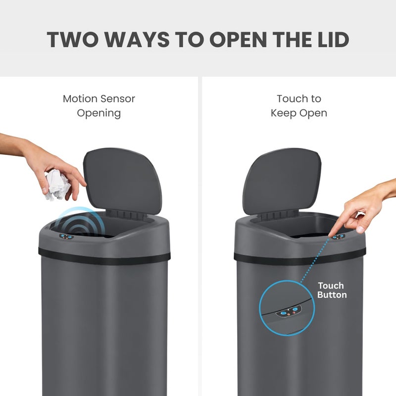 iTouchless 13 Gallon Oval Smart Bin with Odor Filter, 50L Touchless Stainless Steel Kitchen Trash Can, Automatic Motion Lid, Fingerprint-Proof, Executive Dark Metallic Finish, Gunmetal Gray - Image 3