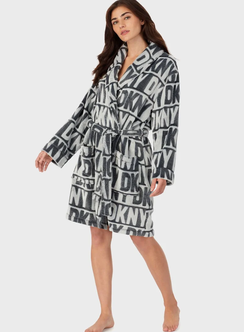 DKNY Logo Print Pocket Detail Robe