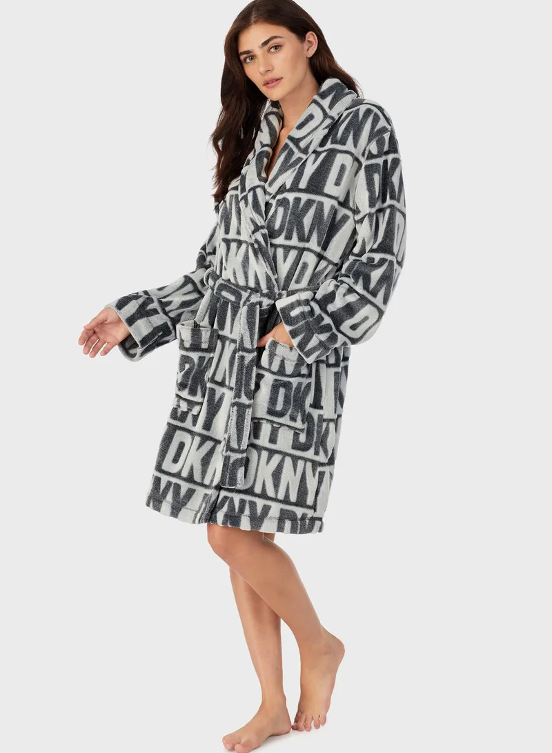 DKNY Logo Print Pocket Detail Robe