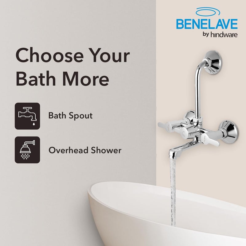 hindware Benelave by Hindware Volga Brass Wall Mixer for Bathroom with Stainless Steel LBend Provision for Overhead Shower Chrome Finish 7Year Manufacturer Warranty - Image 5