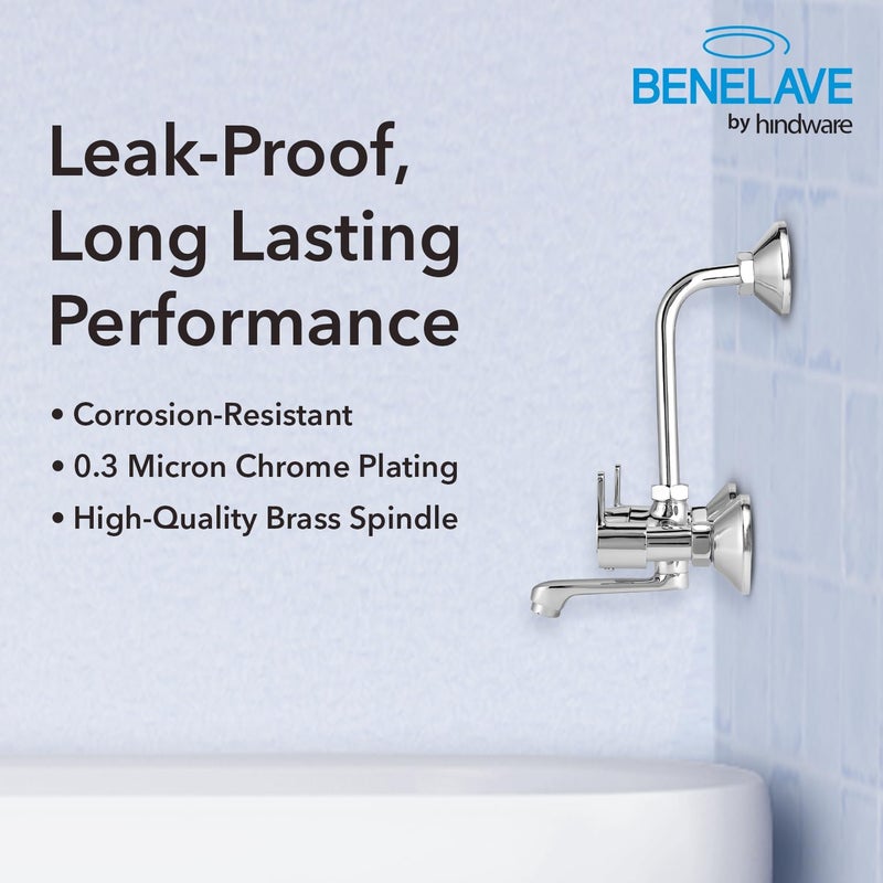 hindware Benelave by Hindware Volga Brass Wall Mixer for Bathroom with Stainless Steel LBend Provision for Overhead Shower Chrome Finish 7Year Manufacturer Warranty - Image 4
