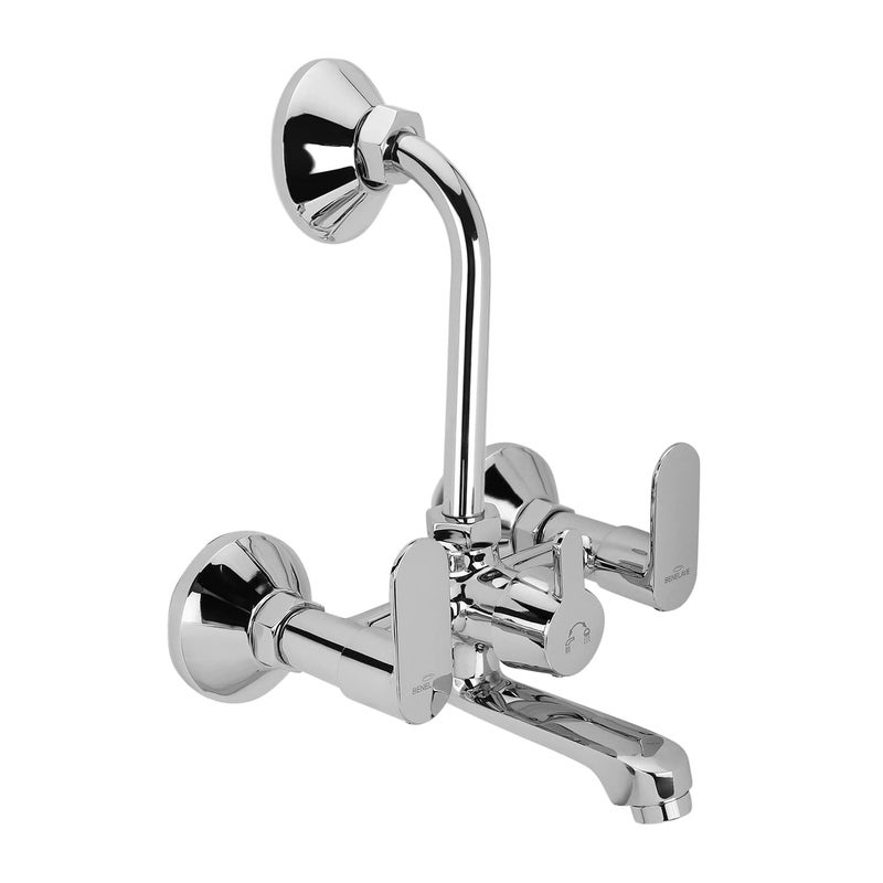 hindware Benelave by Hindware Volga Brass Wall Mixer for Bathroom with Stainless Steel LBend Provision for Overhead Shower Chrome Finish 7Year Manufacturer Warranty - Image 1